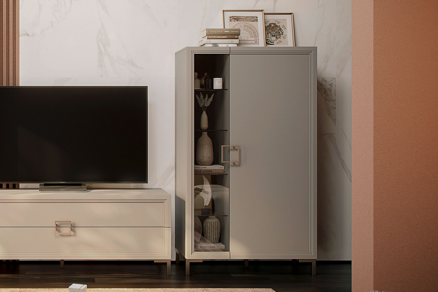 Шкафы-витрины - изображение №4 "Шкаф Дольче со стеклянными полками (4 шт.) и полками ЛДСП"  на www.Angstrem-mebel.ru